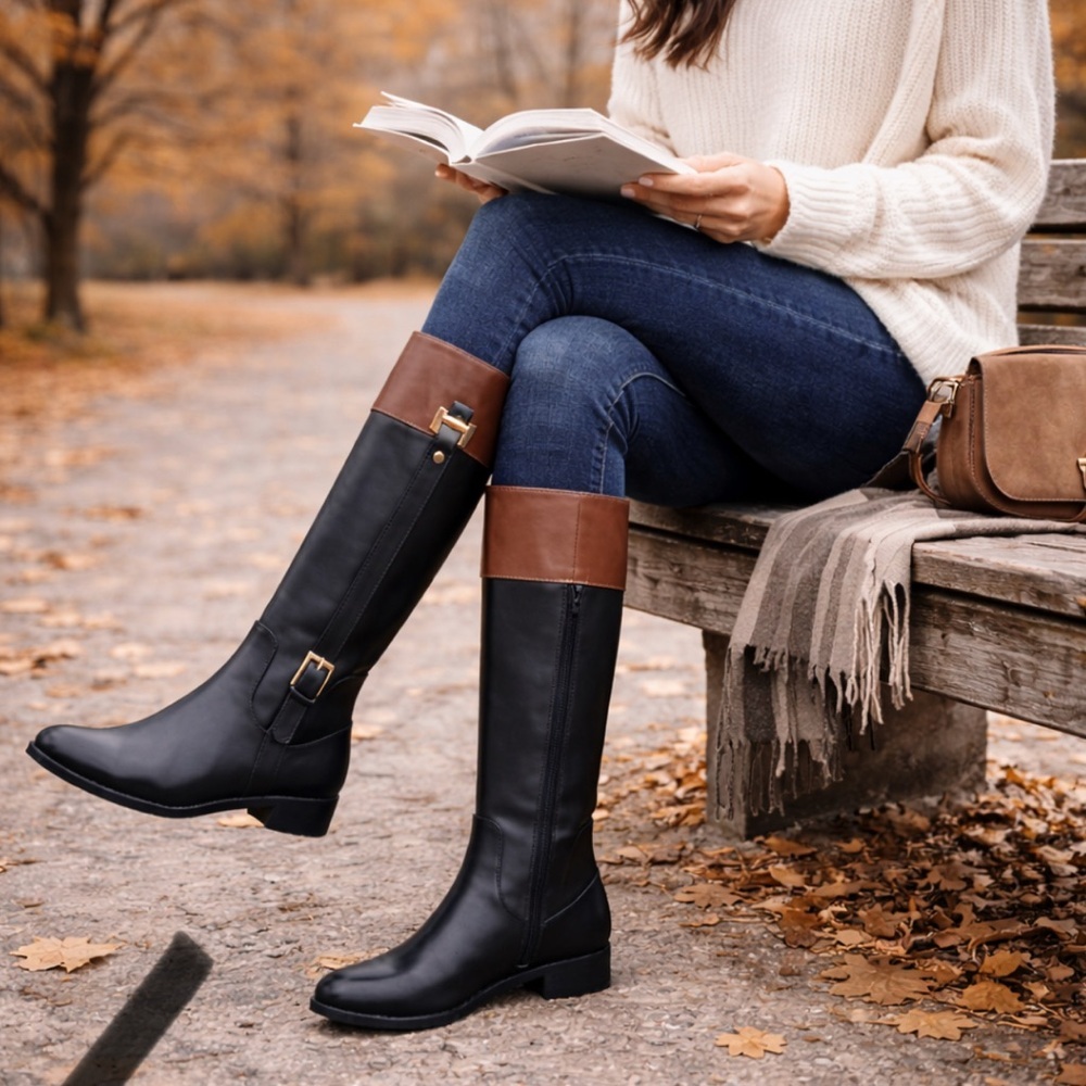 ✨ Karen Scott Black‎ & Brown Knee High Riding Boots Women’s 6.5M ✨